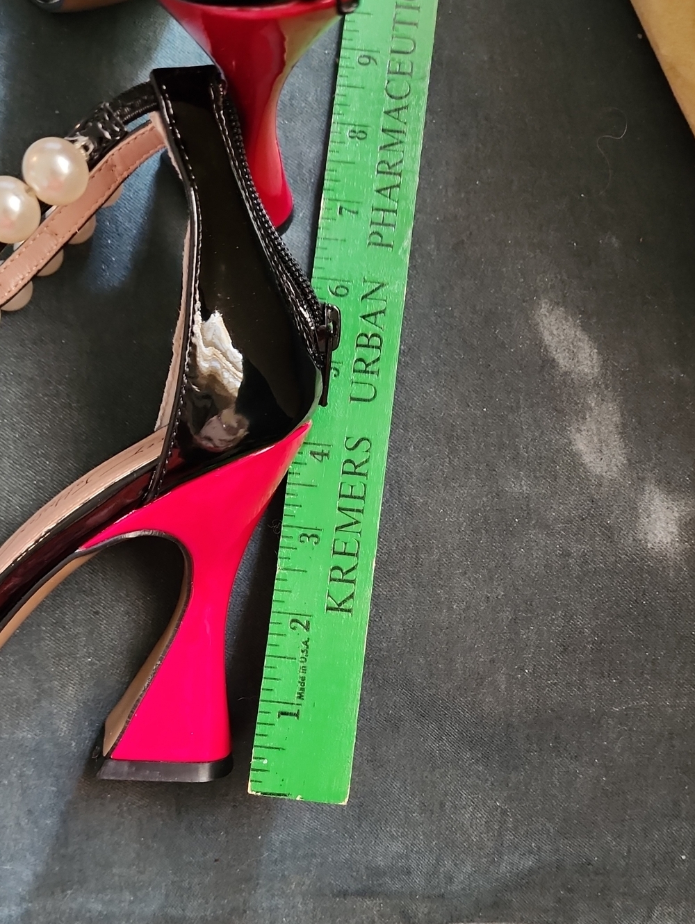 Betsey Johnson Black Patent WatermelonPumps with Pearl Ankle Strap. 6.5 - Picture 12 of 12